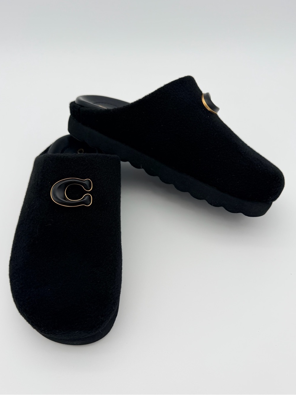 Coach Hadley Felt Slippers Black Size 6 NWB